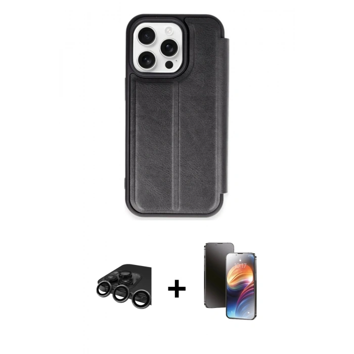 MARSİLYAN™- iPhone 15 Pro Max Kılıf Zirve Yansıma Serisi - Siyah 3D Antistatik Mat Seramik Nano Ekran Koruyucu + Raze Metal Kamera Lens - TMGI