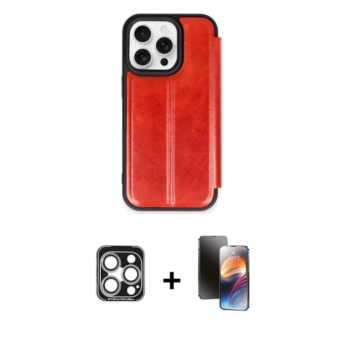 MARSİLYAN™- iPhone 15 Pro Max Kılıf Zirve Yansıma Serisi - Siyah 3D Antistatik Mat Seramik Nano Ekran Koruyucu + PVD Metal Kamera Lens - GS
