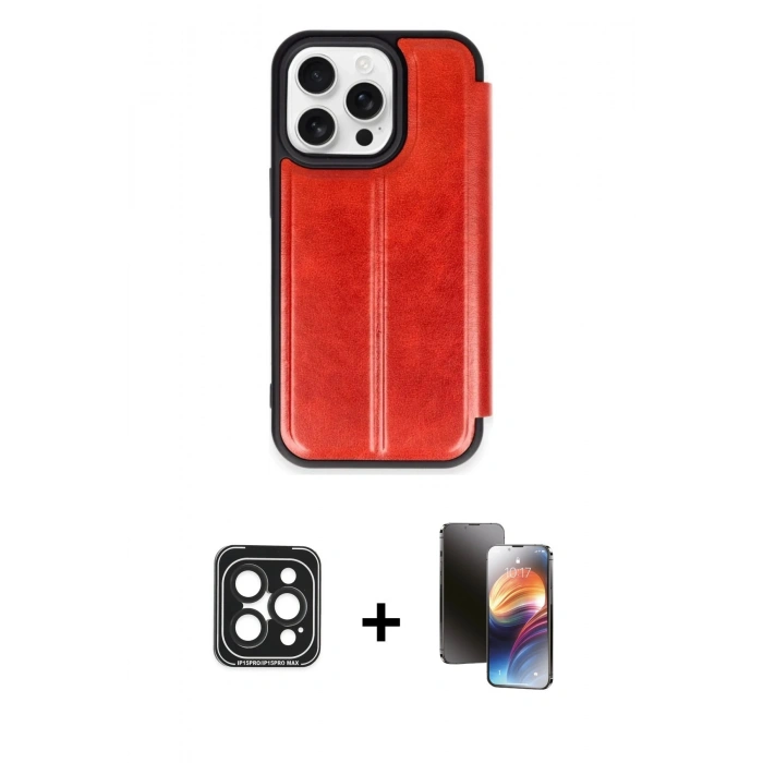 MARSİLYAN™- iPhone 15 Pro Max Kılıf Zirve Yansıma Serisi - Siyah 3D Antistatik Mat Seramik Nano Ekran Koruyucu + Siyah PVD Metal Kamera Lens