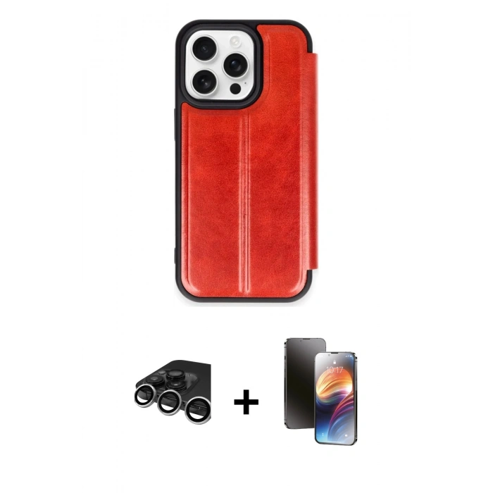 MARSİLYAN™- iPhone 15 Pro Max Kılıf Zirve Yansıma Serisi - Siyah 3D Antistatik Mat Seramik Nano Ekran Koruyucu + Raze Metal Kamera Lens - GS