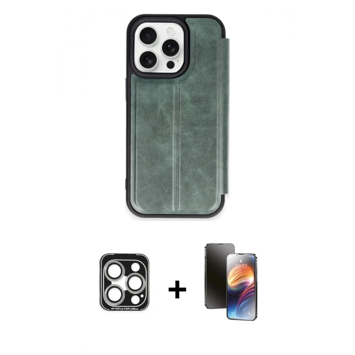 MARSİLYAN™- iPhone 15 Pro Max Kılıf Zirve Yansıma Serisi - Siyah 3D Antistatik Mat Seramik Nano Ekran Koruyucu + PVD Metal Kamera Lens - GS