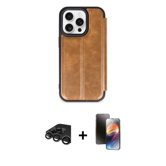 MARSİLYAN™- iPhone 15 Pro Max Kılıf Zirve Yansıma Serisi - Siyah 3D Antistatik Mat Seramik Nano Ekran Koruyucu + Raze Metal Kamera Lens - TMGI