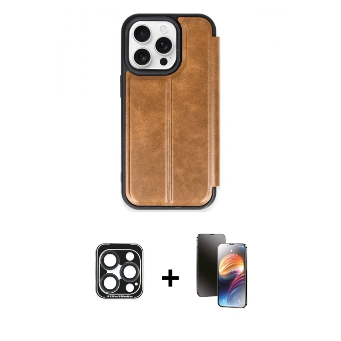 MARSİLYAN™- iPhone 15 Pro Max Kılıf Zirve Yansıma Serisi - Siyah 3D Antistatik Mat Seramik Nano Ekran Koruyucu + PVD Metal Kamera Lens - LT