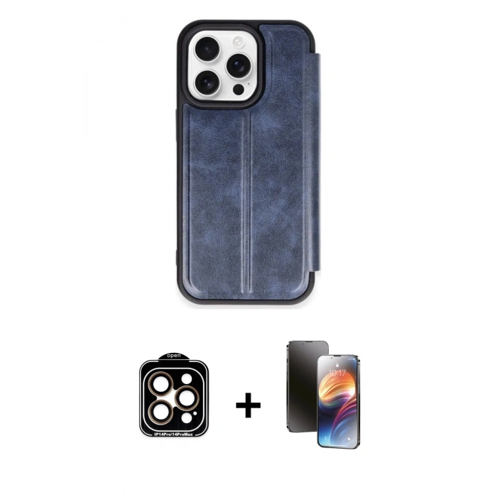 MARSİLYAN™- iPhone 15 Pro Max Kılıf Zirve Yansıma Serisi - Siyah 3D Antistatik Mat Seramik Nano Ekran Koruyucu + PVD Metal Kamera Lens - TU