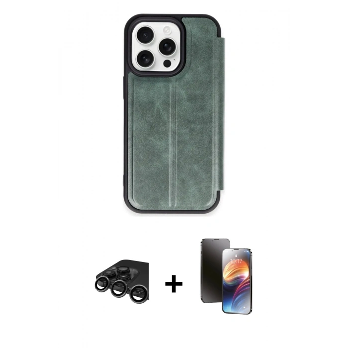 MARSİLYAN™- iPhone 15 Pro Max Kılıf Zirve Yansıma Serisi - Siyah 3D Antistatik Mat Seramik Nano Ekran Koruyucu + Raze Metal Kamera Lens - TMGI