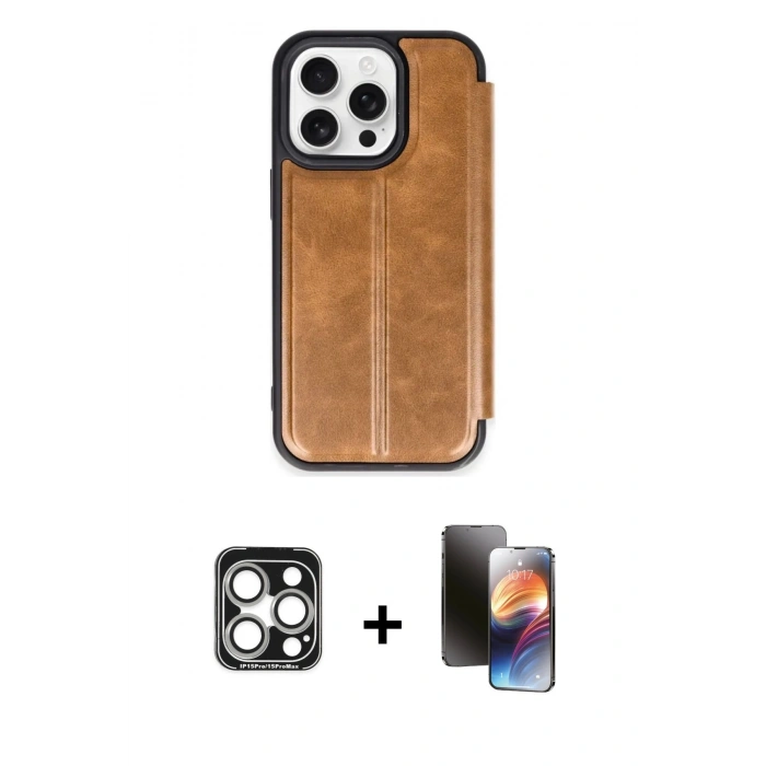 MARSİLYAN™- iPhone 15 Pro Max Kılıf Zirve Yansıma Serisi - Siyah 3D Antistatik Mat Seramik Nano Ekran Koruyucu + PVD Metal Kamera Lens - GS