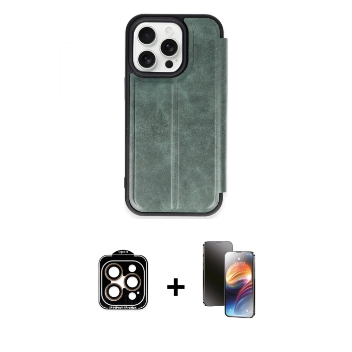 MARSİLYAN™- iPhone 15 Pro Max Kılıf Zirve Yansıma Serisi - Siyah 3D Antistatik Mat Seramik Nano Ekran Koruyucu + PVD Metal Kamera Lens - TU