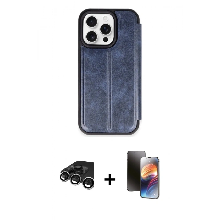 MARSİLYAN™- iPhone 15 Pro Max Kılıf Zirve Yansıma Serisi - Siyah 3D Antistatik Mat Seramik Nano Ekran Koruyucu + Raze Metal Kamera Lens - GS