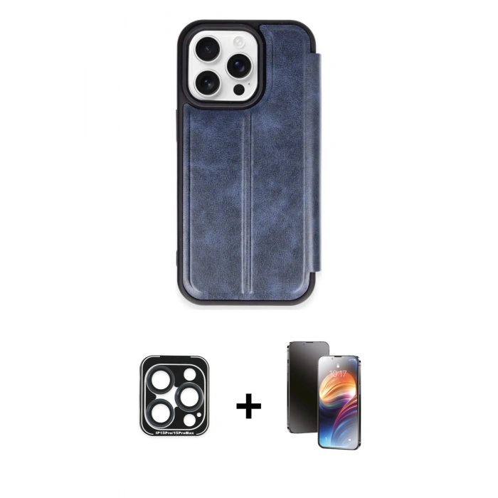 MARSİLYAN™- iPhone 15 Pro Max Kılıf Zirve Yansıma Serisi - Siyah 3D Antistatik Mat Seramik Nano Ekran Koruyucu + PVD Metal Kamera Lens - LT