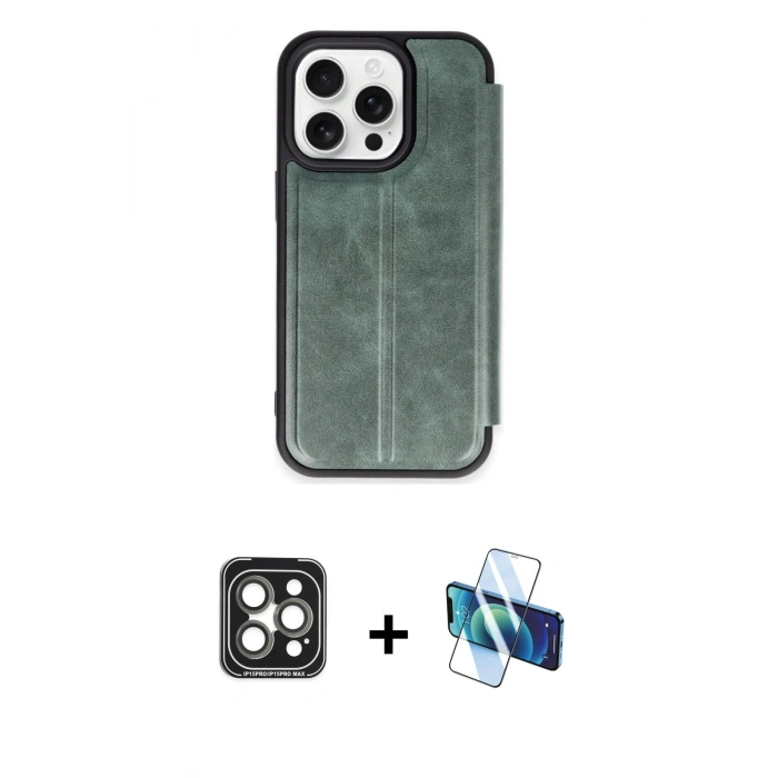 MARSİLYAN™- iPhone 15 Pro Max Kılıf Zirve Yansıma Serisi - Siyah 3D Antistatik Seramik Nano Ekran Koruyucu + PVD Metal Kamera Lens - GI