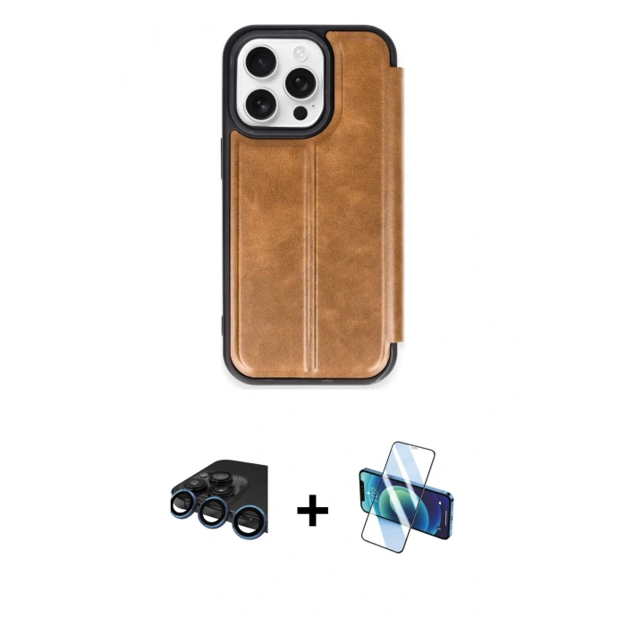 MARSİLYAN™- iPhone 15 Pro Max Kılıf Zirve Yansıma Serisi - Siyah 3D Antistatik Seramik Nano Ekran Koruyucu + Lacivert Raze Metal Kamera Lens