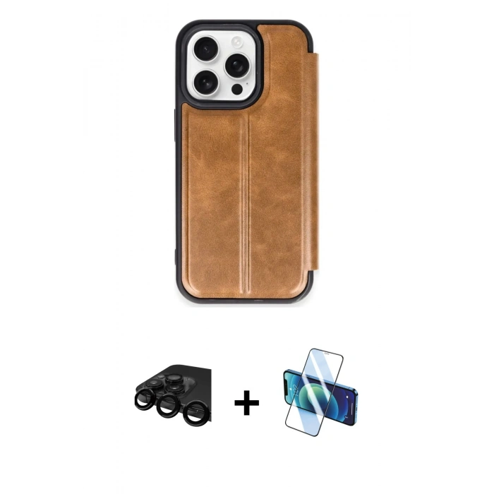 MARSİLYAN™- iPhone 15 Pro Max Kılıf Zirve Yansıma Serisi - Siyah 3D Antistatik Seramik Nano Ekran Koruyucu + Raze Metal Kamera Lens - SH