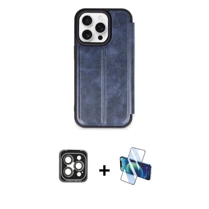 MARSİLYAN™- iPhone 15 Pro Max Kılıf Zirve Yansıma Serisi - Siyah 3D Antistatik Seramik Nano Ekran Koruyucu + PVD Metal Kamera Lens - GI