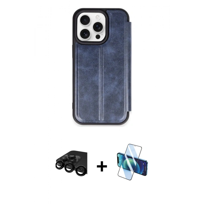 MARSİLYAN™- iPhone 15 Pro Max Kılıf Zirve Yansıma Serisi - Siyah 3D Antistatik Seramik Nano Ekran Koruyucu + Raze Metal Kamera Lens - SH