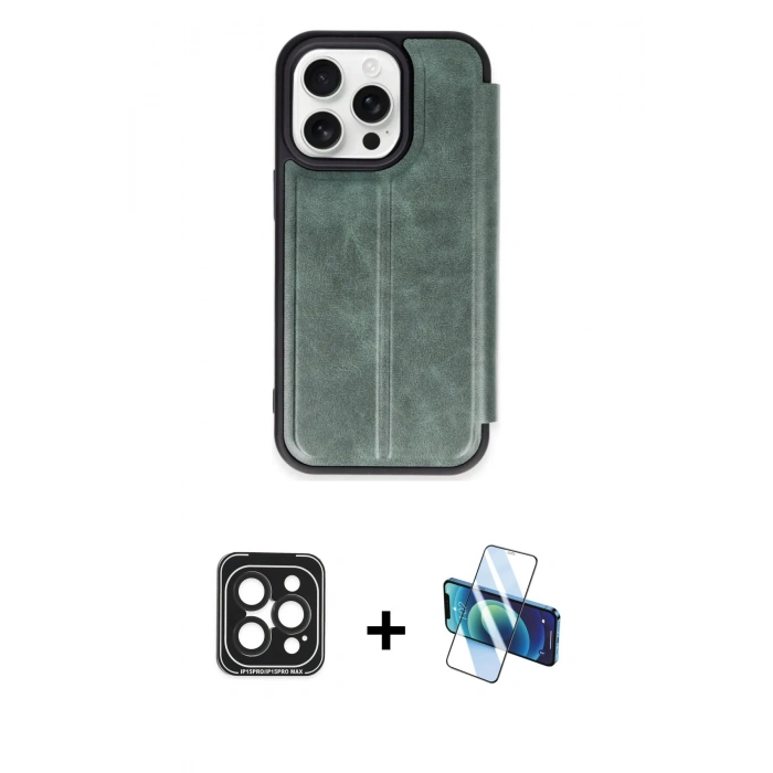 MARSİLYAN™- iPhone 15 Pro Max Kılıf Zirve Yansıma Serisi - Siyah 3D Antistatik Seramik Nano Ekran Koruyucu + PVD Metal Kamera Lens - SH
