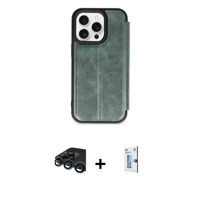 MARSİLYAN™- iPhone 15 Pro Max Kılıf Zirve Yansıma Serisi - Siyah Bilvis 0.18mm Plus Cam Ekran Koruyucu + Raze Metal Kamera Lens - LT