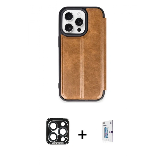 MARSİLYAN™- iPhone 15 Pro Max Kılıf Zirve Yansıma Serisi - Siyah Bilvis 0.18mm Plus Cam Ekran Koruyucu + PVD Metal Kamera Lens - LT