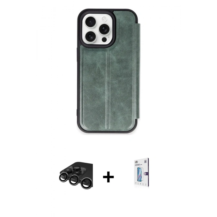 MARSİLYAN™- iPhone 15 Pro Max Kılıf Zirve Yansıma Serisi - Siyah Bilvis 0.18mm Plus Cam Ekran Koruyucu + Raze Metal Kamera Lens - TMGI