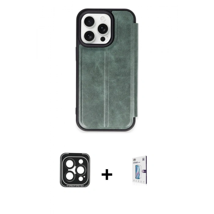 MARSİLYAN™- iPhone 15 Pro Max Kılıf Zirve Yansıma Serisi - Siyah Bilvis 0.18mm Plus Cam Ekran Koruyucu + PVD Metal Kamera Lens - SH