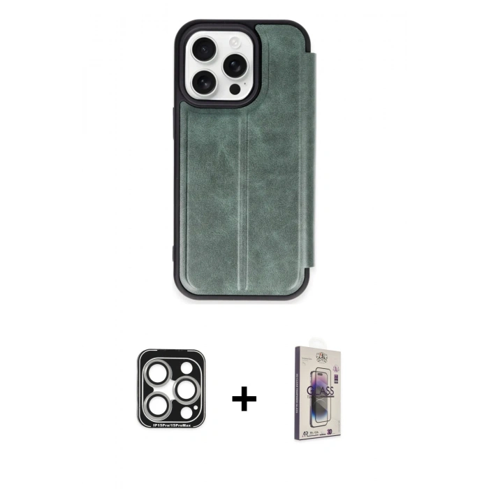 MARSİLYAN™- iPhone 15 Pro Max Kılıf Zirve Yansıma Serisi - Siyah Bilvis 3D Cam Ekran Koruyucu + PVD Metal Kamera Lens - GS