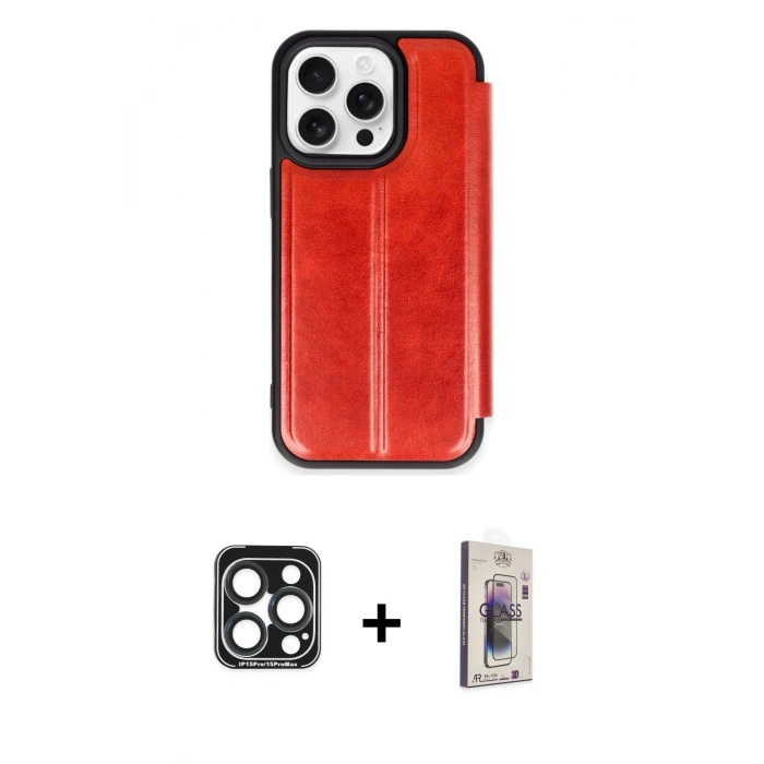 MARSİLYAN™- iPhone 15 Pro Max Kılıf Zirve Yansıma Serisi - Siyah Bilvis 3D Cam Ekran Koruyucu + PVD Metal Kamera Lens - LT