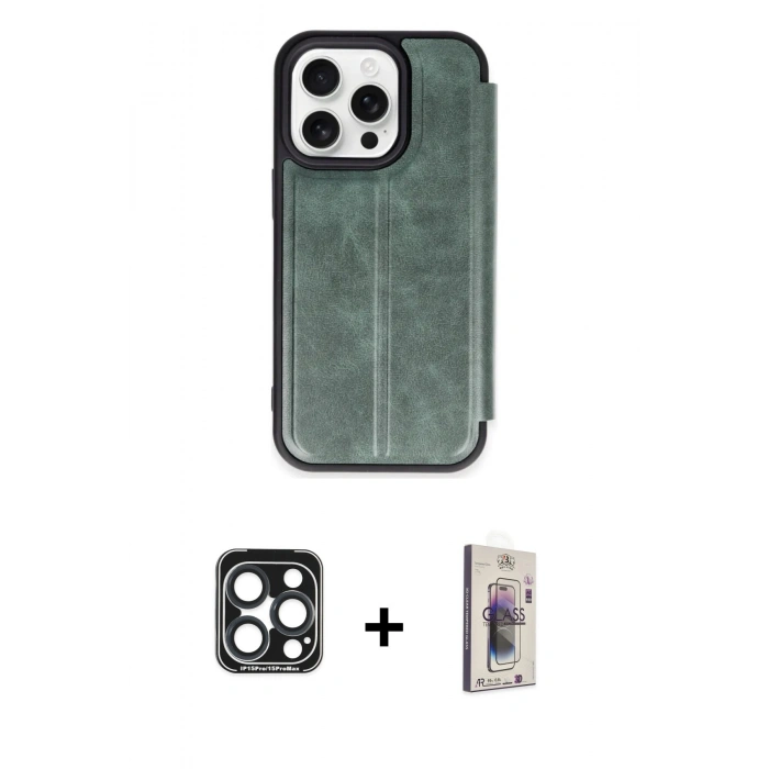 MARSİLYAN™- iPhone 15 Pro Max Kılıf Zirve Yansıma Serisi - Siyah Bilvis 3D Cam Ekran Koruyucu + PVD Metal Kamera Lens - LT