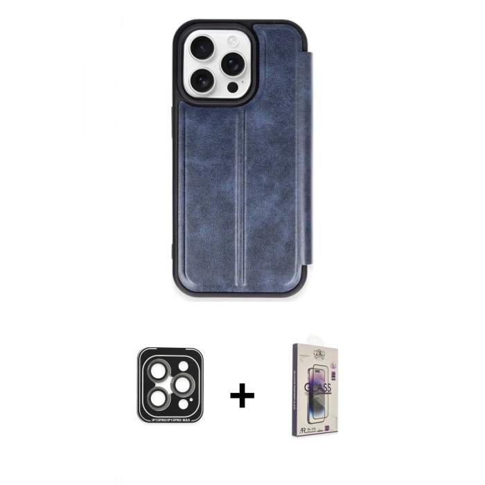 MARSİLYAN™- iPhone 15 Pro Max Kılıf Zirve Yansıma Serisi - Siyah Bilvis 3D Cam Ekran Koruyucu + PVD Metal Kamera Lens - GI