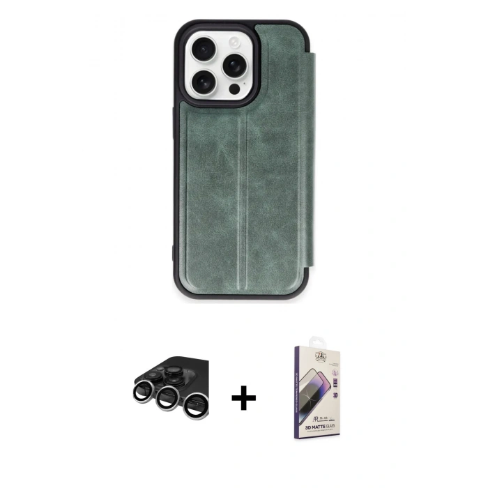 MARSİLYAN™- iPhone 15 Pro Max Kılıf Zirve Yansıma Serisi - Siyah Bilvis 3D Mat Cam Ekran Koruyucu + Raze Metal Kamera Lens - GS