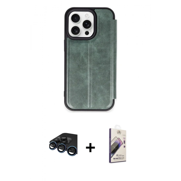 MARSİLYAN™- iPhone 15 Pro Max Kılıf Zirve Yansıma Serisi - Siyah Bilvis 3D Mat Cam Ekran Koruyucu + Raze Metal Kamera Lens - LT