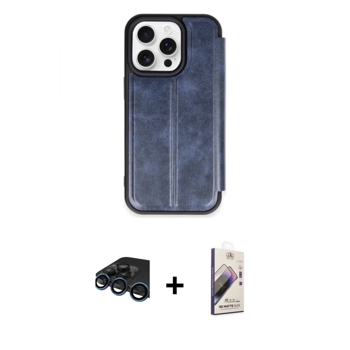 MARSİLYAN™- iPhone 15 Pro Max Kılıf Zirve Yansıma Serisi - Siyah Bilvis 3D Mat Cam Ekran Koruyucu + Raze Metal Kamera Lens - LT