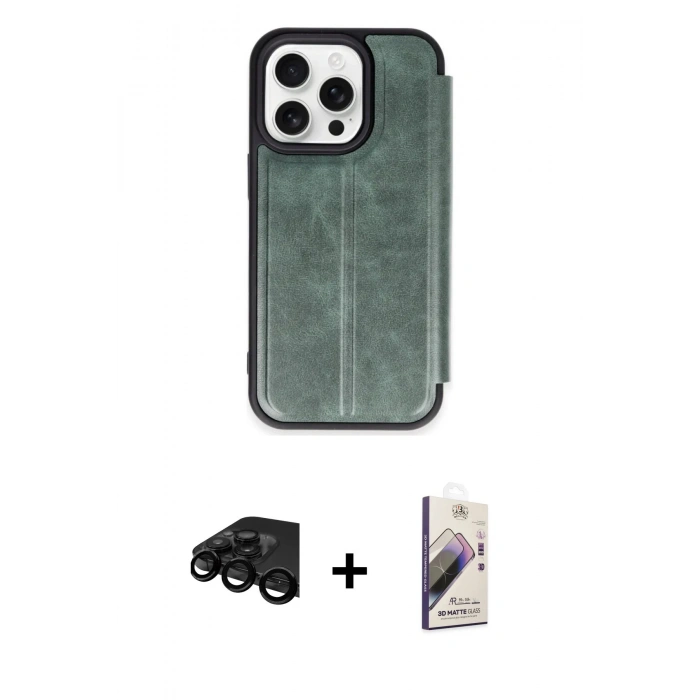 MARSİLYAN™- iPhone 15 Pro Max Kılıf Zirve Yansıma Serisi - Siyah Bilvis 3D Mat Cam Ekran Koruyucu + Raze Metal Kamera Lens - SH