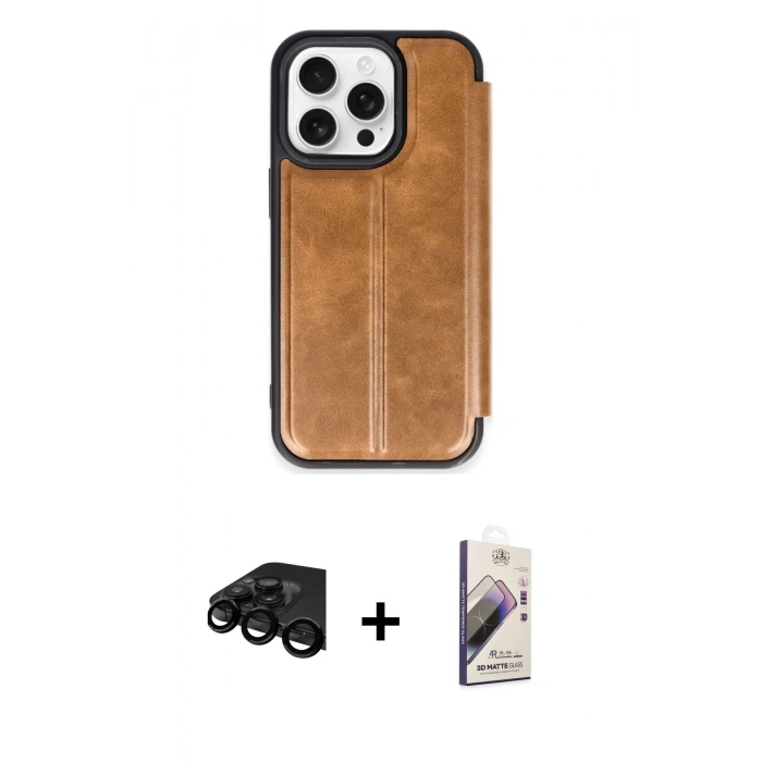 MARSİLYAN™- iPhone 15 Pro Max Kılıf Zirve Yansıma Serisi - Siyah Bilvis 3D Mat Cam Ekran Koruyucu + Raze Metal Kamera Lens - SH