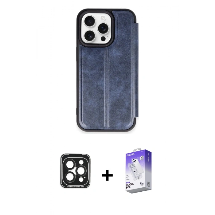 MARSİLYAN™- iPhone 15 Pro Max Kılıf Zirve Yansıma Serisi - Siyah Bilvis 5in1 3D Magic Cam Ekran Koruyucu + PVD Metal Kamera Lens - SH