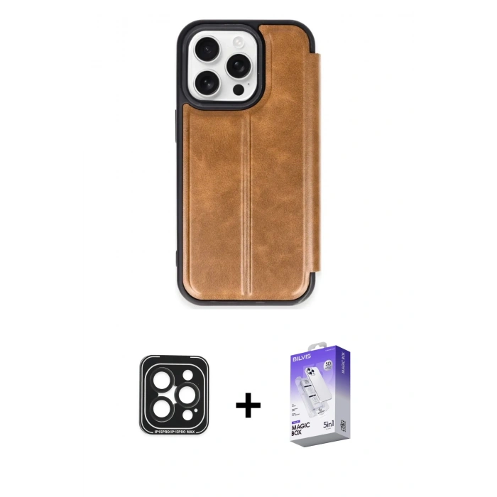 MARSİLYAN™- iPhone 15 Pro Max Kılıf Zirve Yansıma Serisi - Siyah Bilvis 5in1 3D Magic Cam Ekran Koruyucu + PVD Metal Kamera Lens - SH