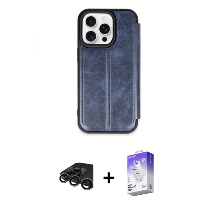 MARSİLYAN™- iPhone 15 Pro Max Kılıf Zirve Yansıma Serisi - Siyah Bilvis 5in1 3D Magic Cam Ekran Koruyucu + Raze Metal Kamera Lens - TMGI
