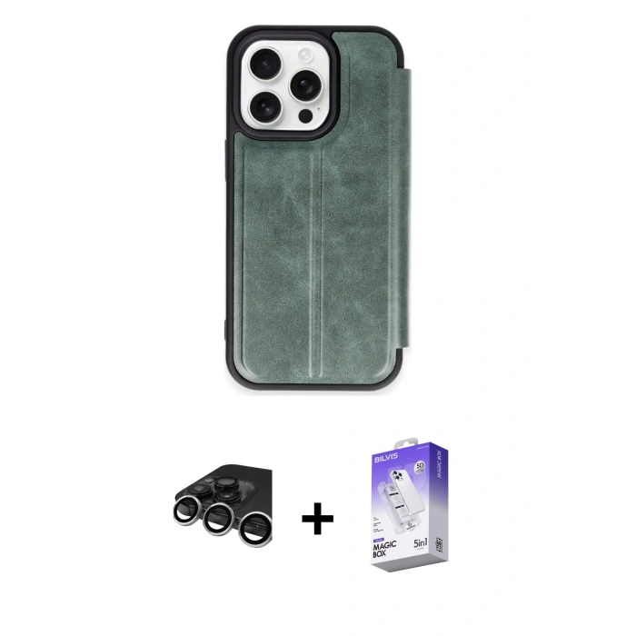 MARSİLYAN™- iPhone 15 Pro Max Kılıf Zirve Yansıma Serisi - Siyah Bilvis 5in1 3D Magic Cam Ekran Koruyucu + Raze Metal Kamera Lens - GS