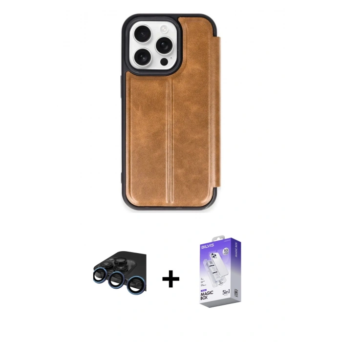 MARSİLYAN™- iPhone 15 Pro Max Kılıf Zirve Yansıma Serisi - Siyah Bilvis 5in1 3D Magic Cam Ekran Koruyucu + Raze Metal Kamera Lens - LT