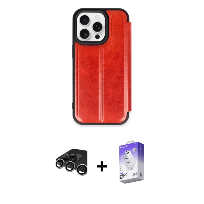 MARSİLYAN™- iPhone 15 Pro Max Kılıf Zirve Yansıma Serisi - Siyah Bilvis 5in1 3D Magic Cam Ekran Koruyucu + Raze Metal Kamera Lens - GS