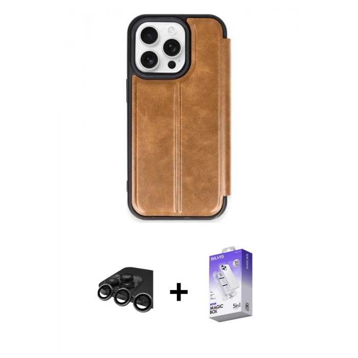 MARSİLYAN™- iPhone 15 Pro Max Kılıf Zirve Yansıma Serisi - Siyah Bilvis 5in1 3D Magic Cam Ekran Koruyucu + Raze Metal Kamera Lens - TMGI