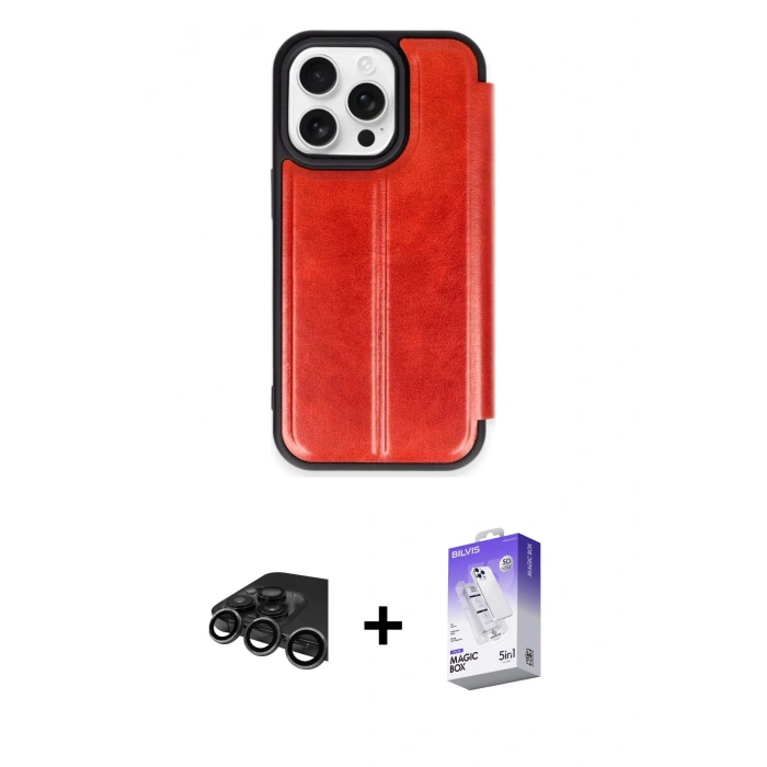 MARSİLYAN™- iPhone 15 Pro Max Kılıf Zirve Yansıma Serisi - Siyah Bilvis 5in1 3D Magic Cam Ekran Koruyucu + Raze Metal Kamera Lens - TMGI