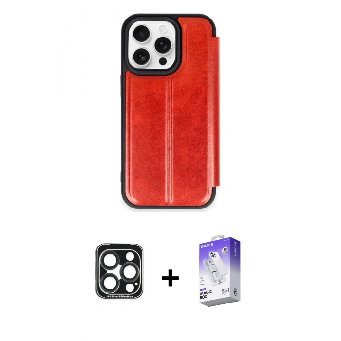 MARSİLYAN™- iPhone 15 Pro Max Kılıf Zirve Yansıma Serisi - Siyah Bilvis 5in1 3D Magic Cam Ekran Koruyucu + PVD Metal Kamera Lens - LT