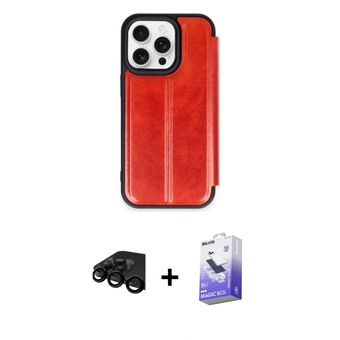 MARSİLYAN™- iPhone 15 Pro Max Kılıf Zirve Yansıma Serisi - Siyah Bilvis 5in1 5D Magic Hayalet Cam Ekran Koruyucu + Raze Metal Kamera Lens - SH