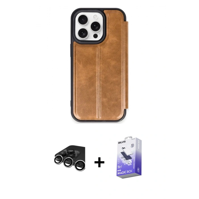 MARSİLYAN™- iPhone 15 Pro Max Kılıf Zirve Yansıma Serisi - Siyah Bilvis 5in1 5D Magic Hayalet Cam Ekran Koruyucu + Raze Metal Kamera Lens - GS