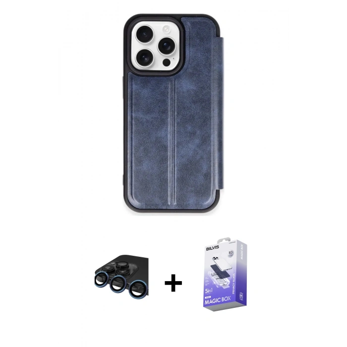MARSİLYAN™- iPhone 15 Pro Max Kılıf Zirve Yansıma Serisi - Siyah Bilvis 5in1 5D Magic Hayalet Cam Ekran Koruyucu + Raze Metal Kamera Lens - LT