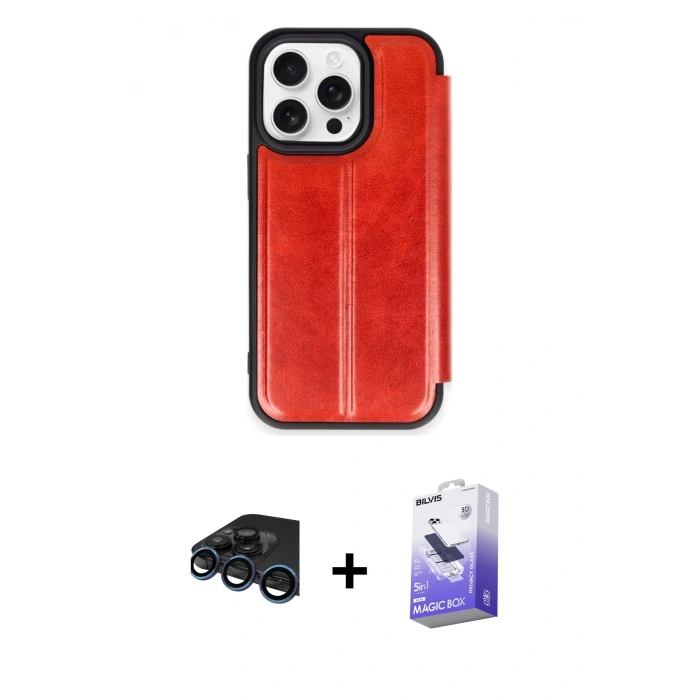 MARSİLYAN™- iPhone 15 Pro Max Kılıf Zirve Yansıma Serisi - Siyah Bilvis 5in1 5D Magic Hayalet Cam Ekran Koruyucu + Raze Metal Kamera Lens - LT