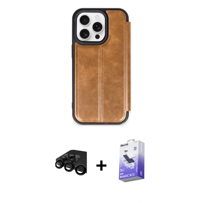 MARSİLYAN™- iPhone 15 Pro Max Kılıf Zirve Yansıma Serisi - Siyah Bilvis 5in1 5D Magic Hayalet Cam Ekran Koruyucu + Raze Metal Kamera Lens - SH