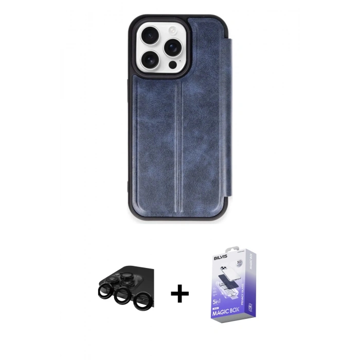 MARSİLYAN™- iPhone 15 Pro Max Kılıf Zirve Yansıma Serisi - Siyah Bilvis 5in1 5D Magic Hayalet Cam Ekran Koruyucu + Raze Metal Kamera Lens - SH