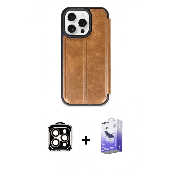MARSİLYAN™- iPhone 15 Pro Max Kılıf Zirve Yansıma Serisi - Siyah Bilvis 5in1 5D Magic Hayalet Cam Ekran Koruyucu + PVD Metal Kamera Lens - TU