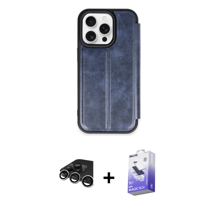MARSİLYAN™- iPhone 15 Pro Max Kılıf Zirve Yansıma Serisi - Siyah Bilvis 5in1 5D Magic Hayalet Cam Ekran Koruyucu + Raze Metal Kamera Lens - GS