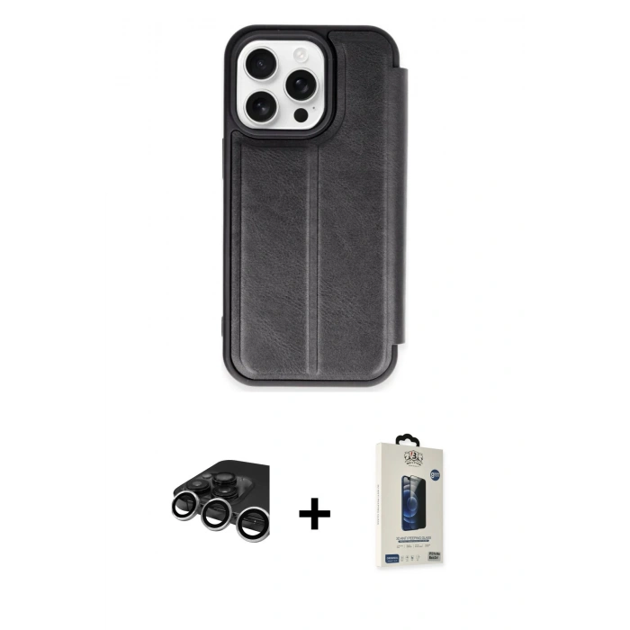 MARSİLYAN™- iPhone 15 Pro Max Kılıf Zirve Yansıma Serisi - Siyah Bilvis Hayalet Cam Ekran Koruyucu + Raze Metal Kamera Lens - GS